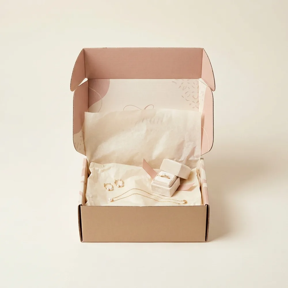 Custom printed jewelry subscription box by Teal Packaging