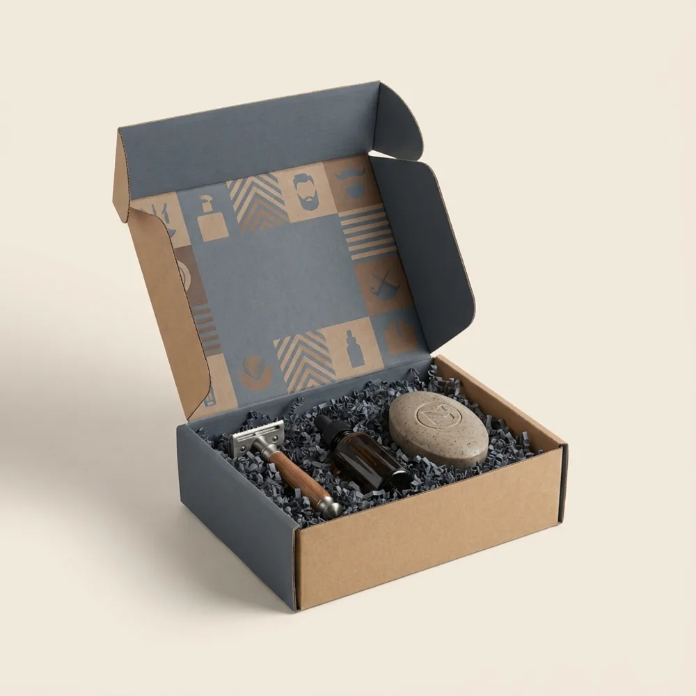 Custom printed subscription boxes for men by Teal Packaging